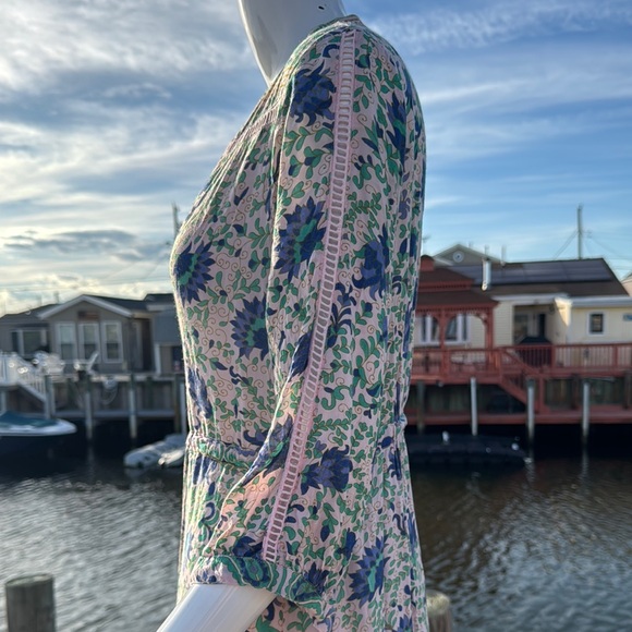 Blue and White Ruffled Midi Sundress with Plunge Neckline - Picture 14 of 16